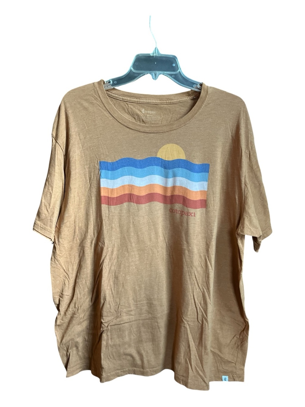 Cotopaxi Disco Wave Graphic T Shirt Saddle Brown Mens XXL Retro Sunset Gorpcore